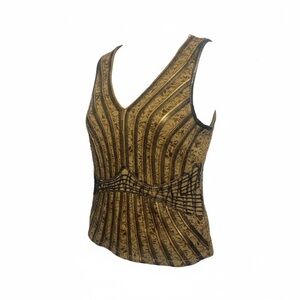 Dancing Couture Rare Sleeveless Top Embellished w Leather. Gold w Bronze Silver